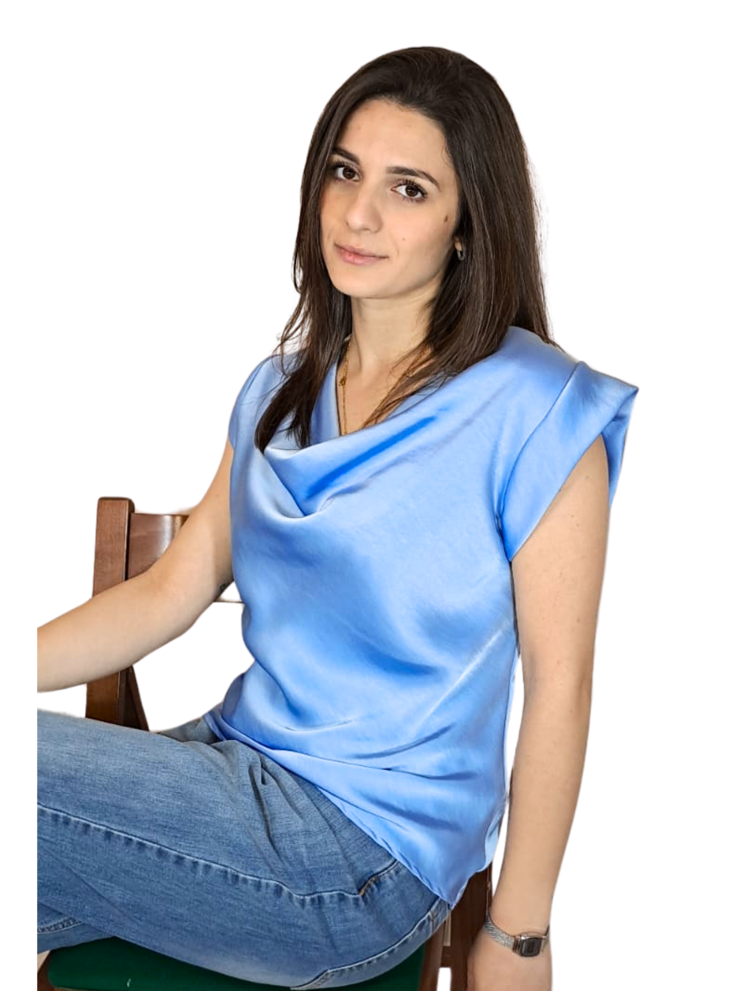 Top effetto raso scollo a drappeggio