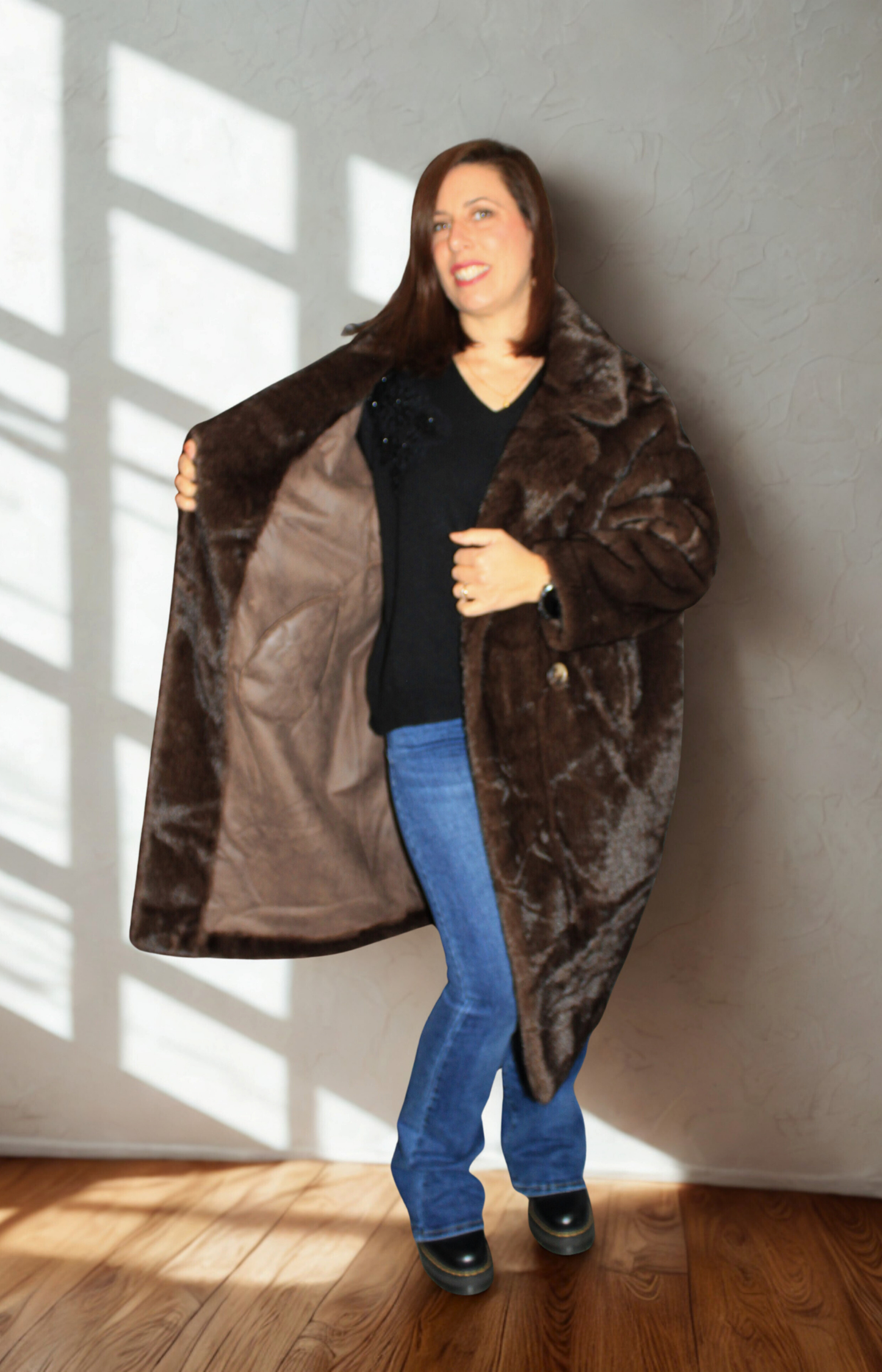 Cappotto doppiopetto donna in ecopelliccia elegante - Peplo