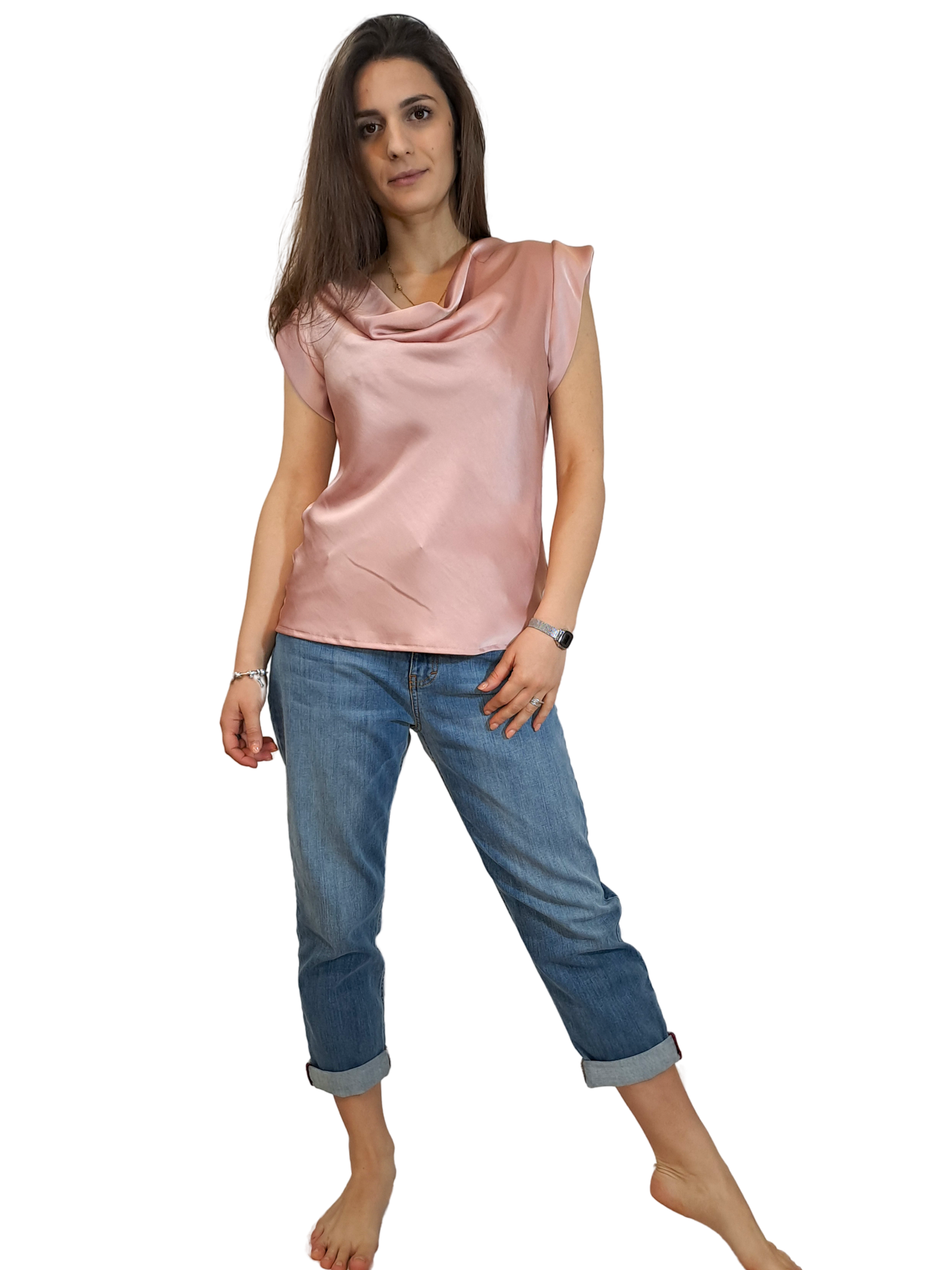 Top effetto raso scollo a drappeggio