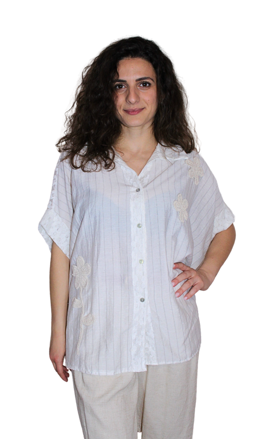 Camicia in pizzo viscosa e lino