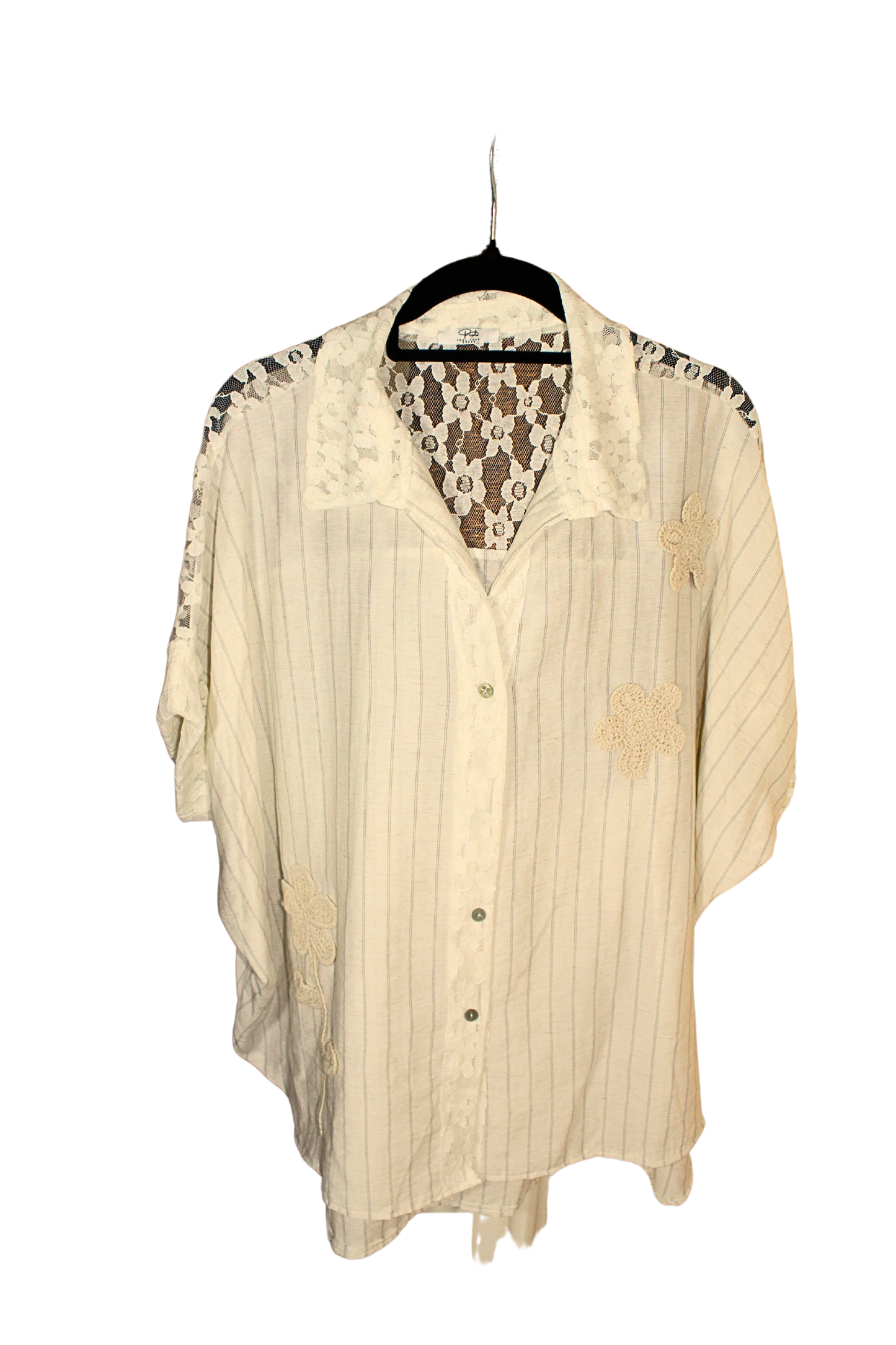 Camicia in pizzo viscosa e lino