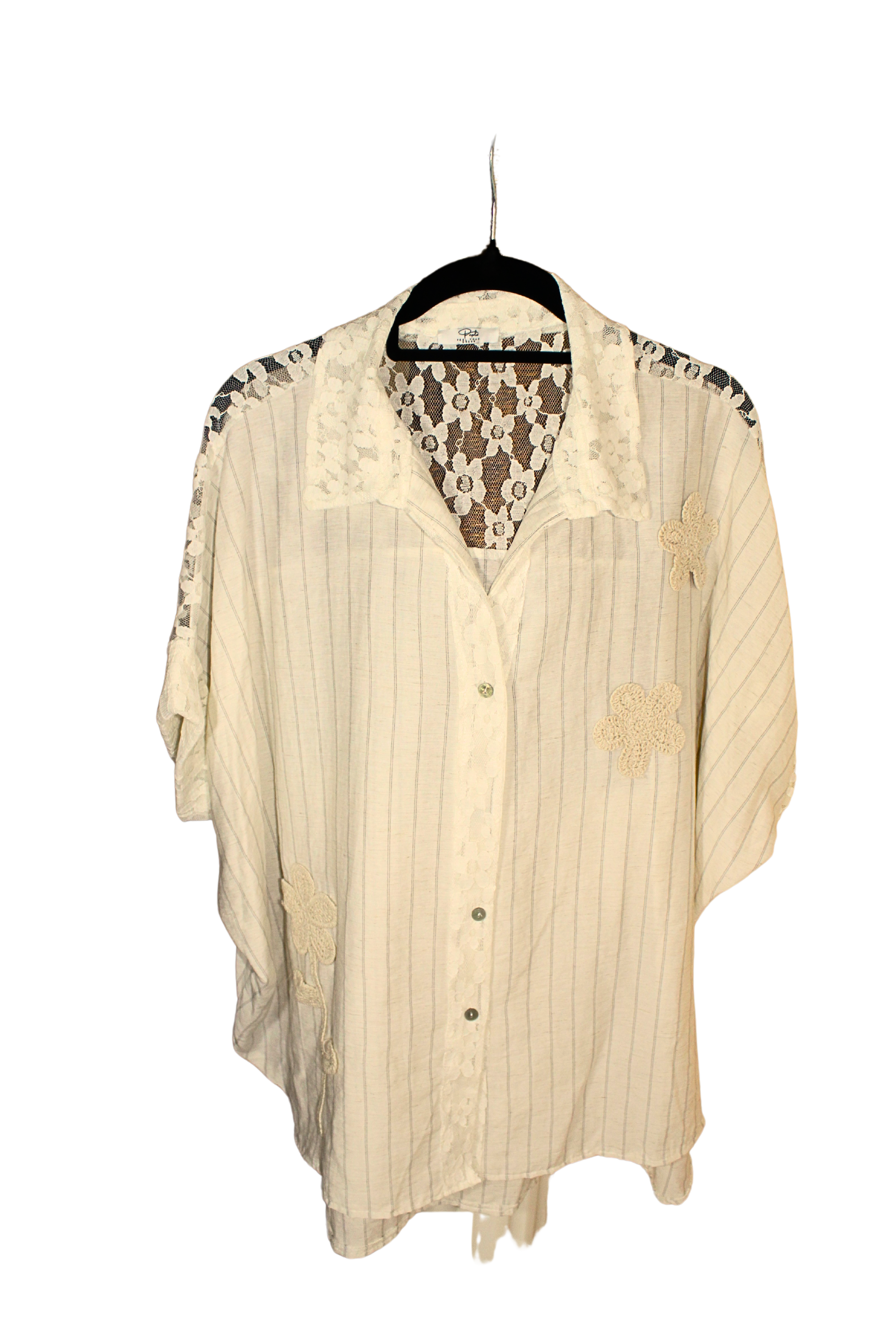 Camicia in pizzo viscosa e lino