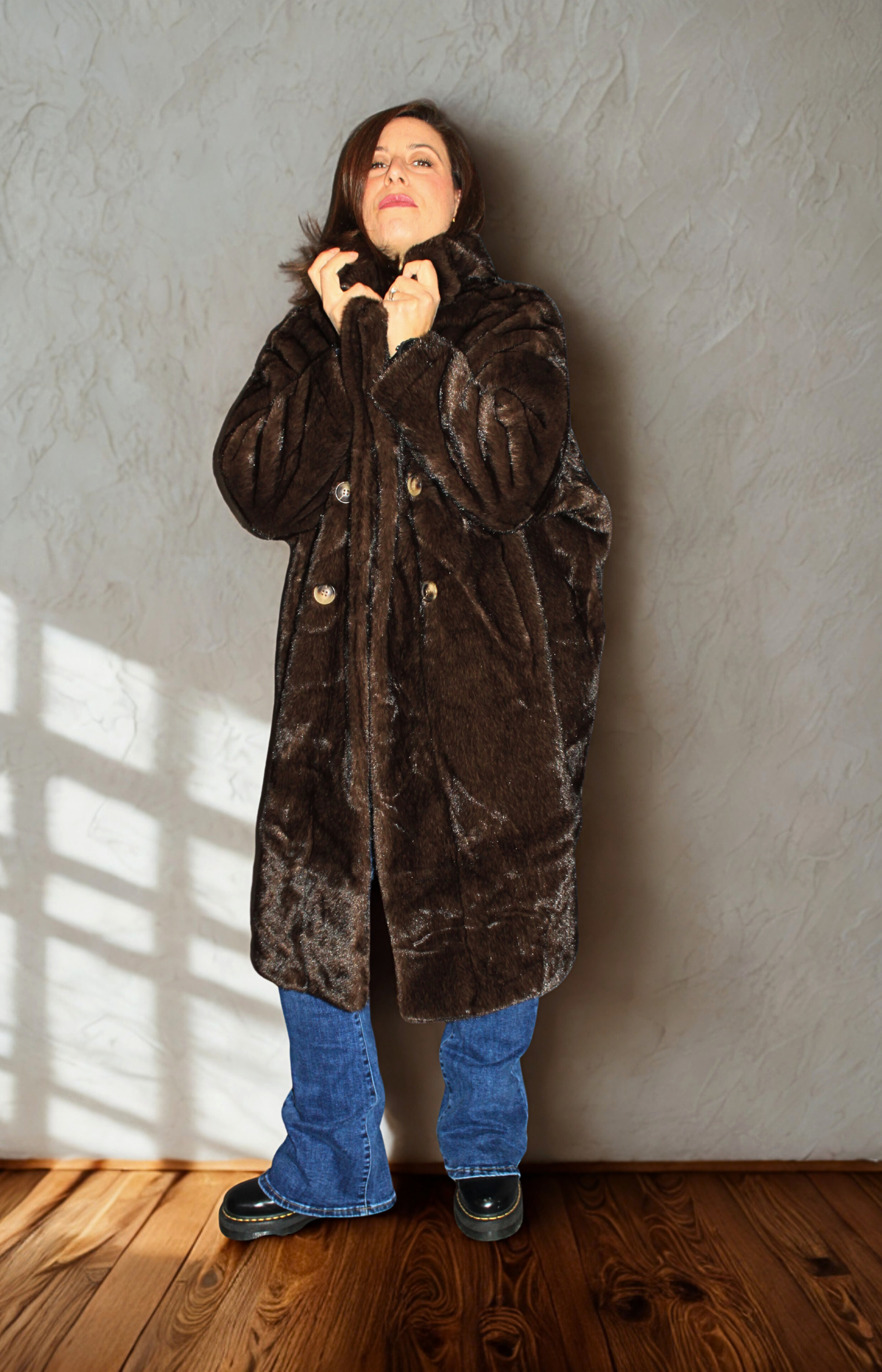 Cappotto doppiopetto donna in ecopelliccia elegante - Peplo