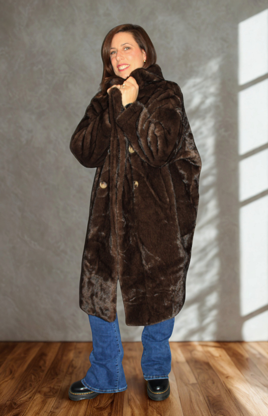 Cappotto doppiopetto donna in ecopelliccia elegante - Peplo