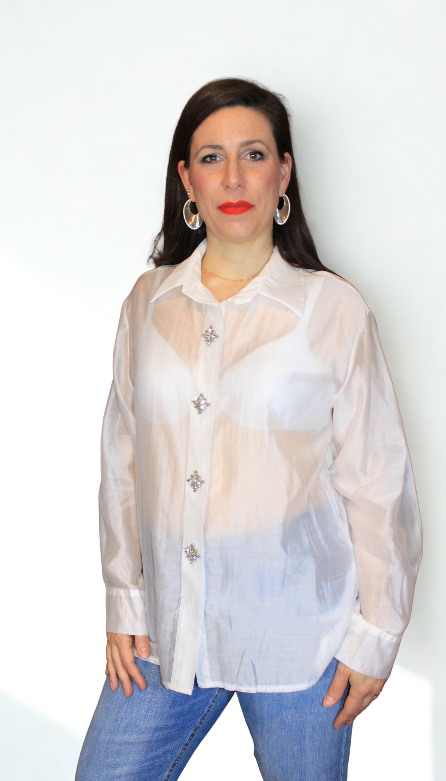 Camicia donna con bottoni gioiello – elegante e raffinata – Peplo