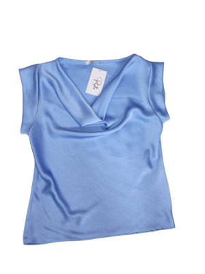 Top effetto raso scollo a drappeggio