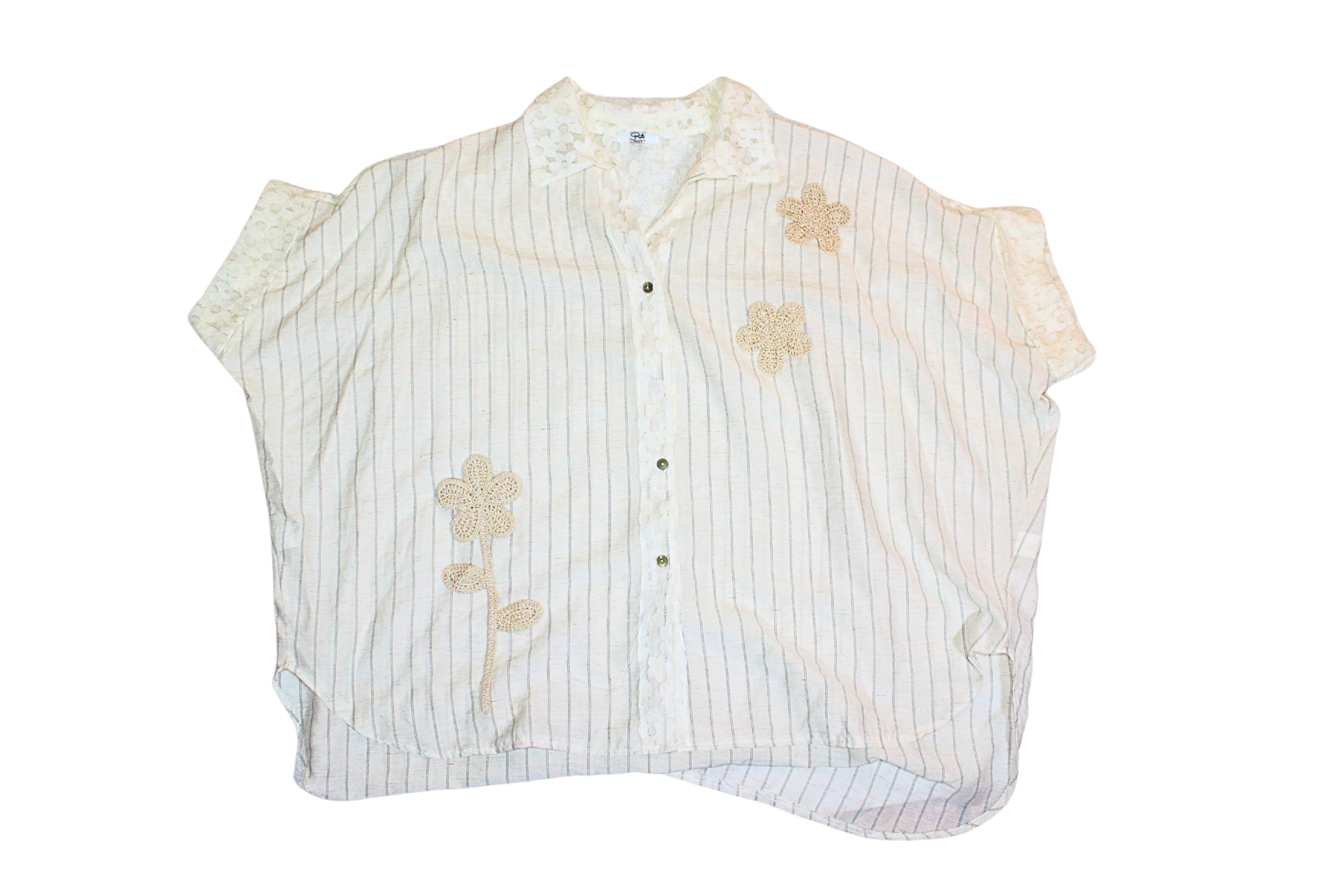 Camicia in pizzo viscosa e lino